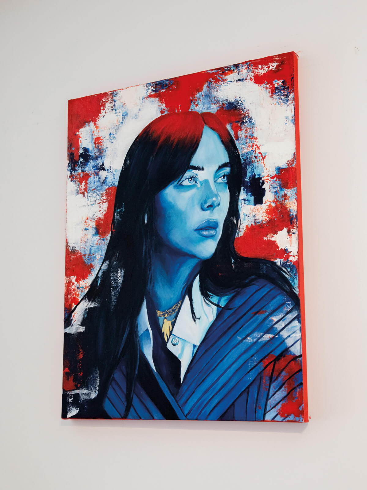 Painted canvas of Billie Eilish with gold detail by Nat Morgan