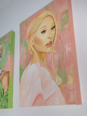 Original Ariana Grande and Cynthia, Sisters of Oz, paintings on canvas on wall by Nat Morgan