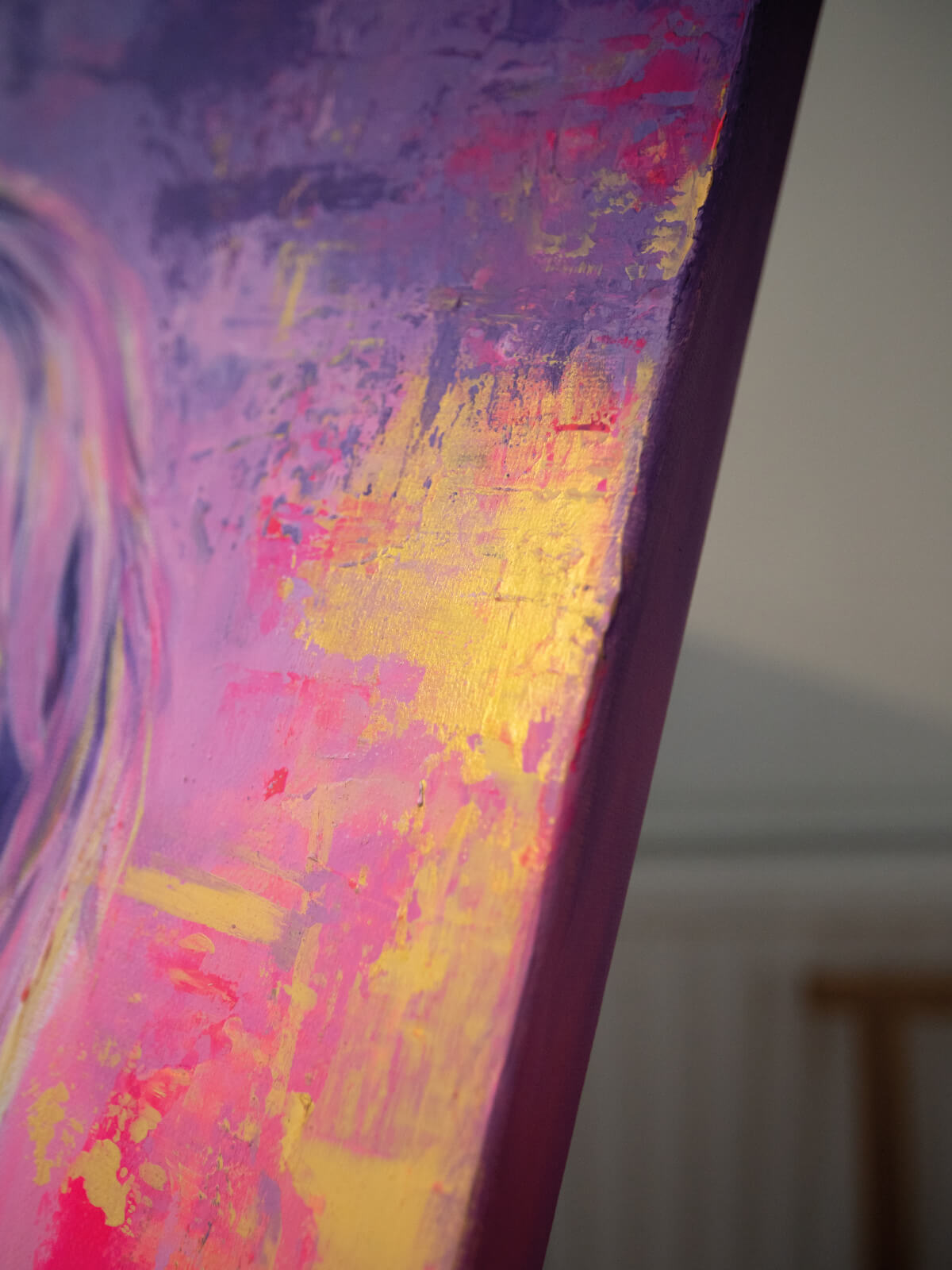 Close up of details on original Taylor Swift portrait painting by Nat Morgan
